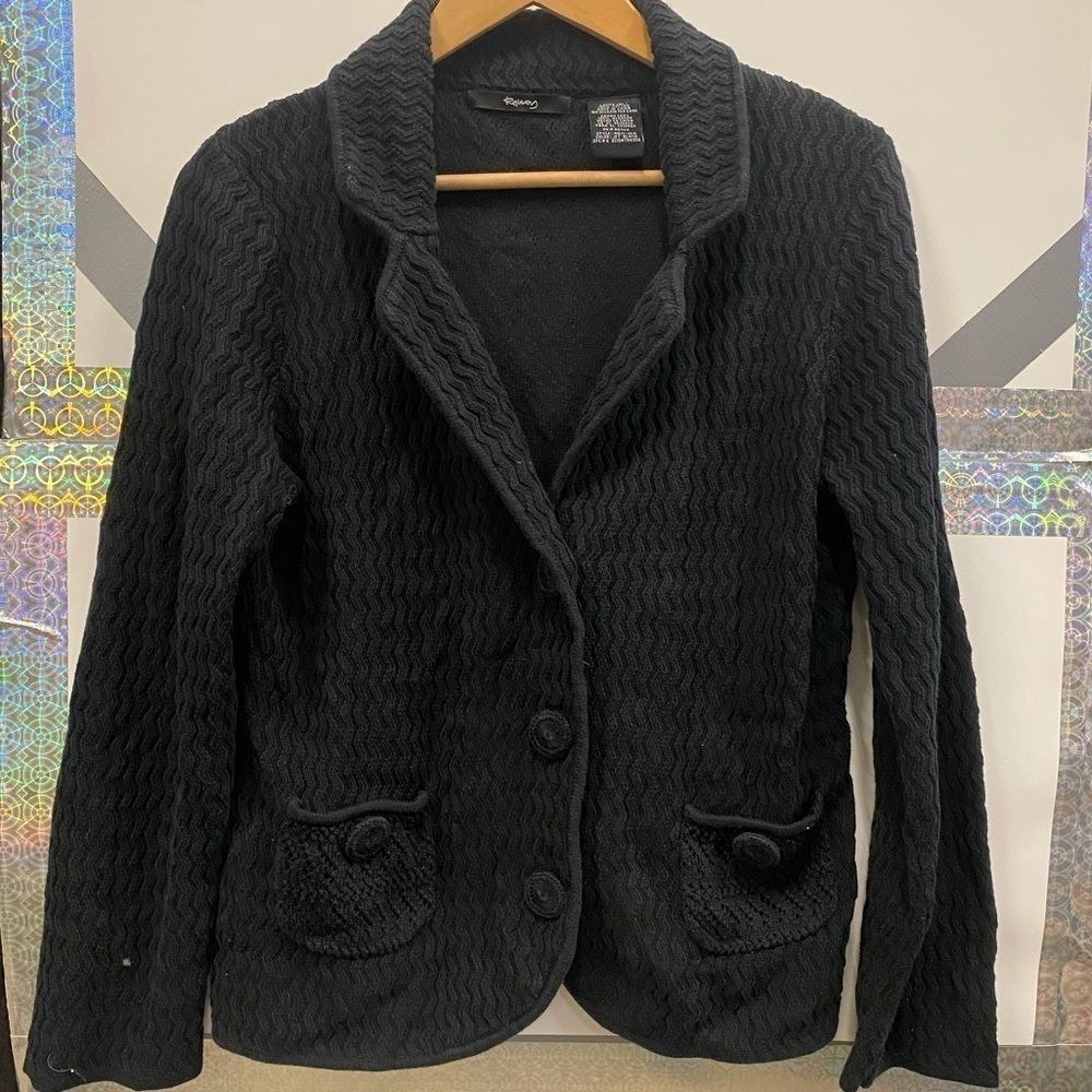 Ralsey Black Knit Button-up Cardigan Blazer w Pockets